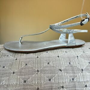 Jil Sander Silver Metallic Flat Italy Sandal Double Wrap Ankle Strap EU 36 US 6
